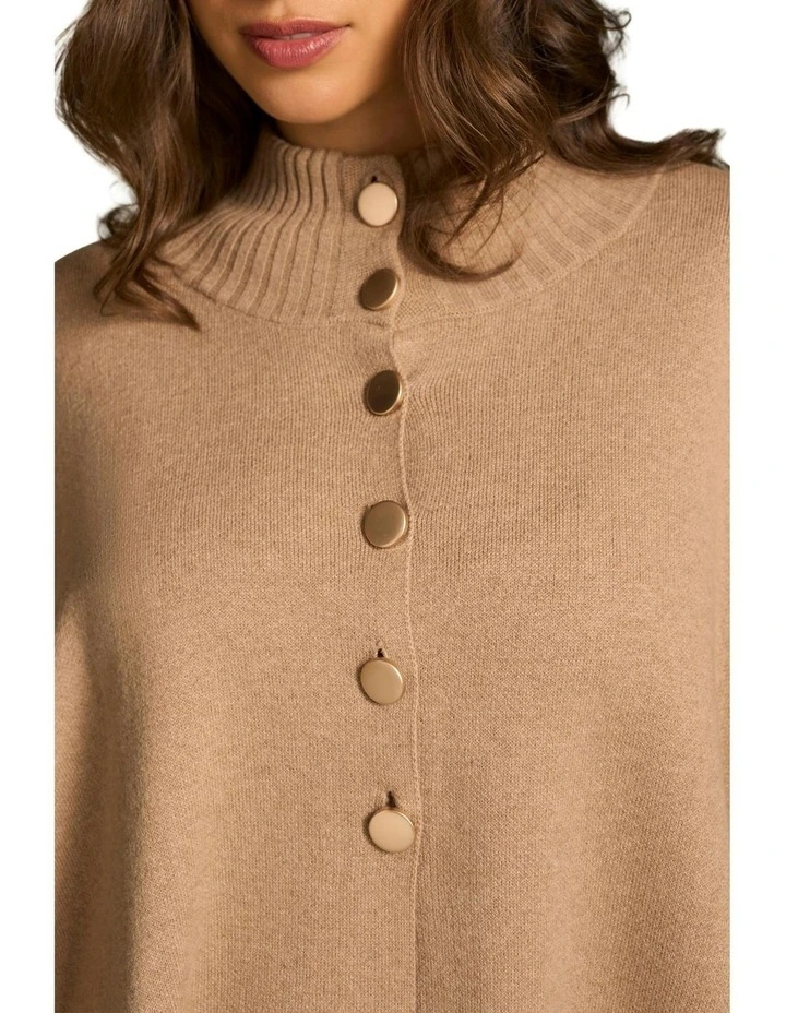 Button Front Poncho in Taupe image 3