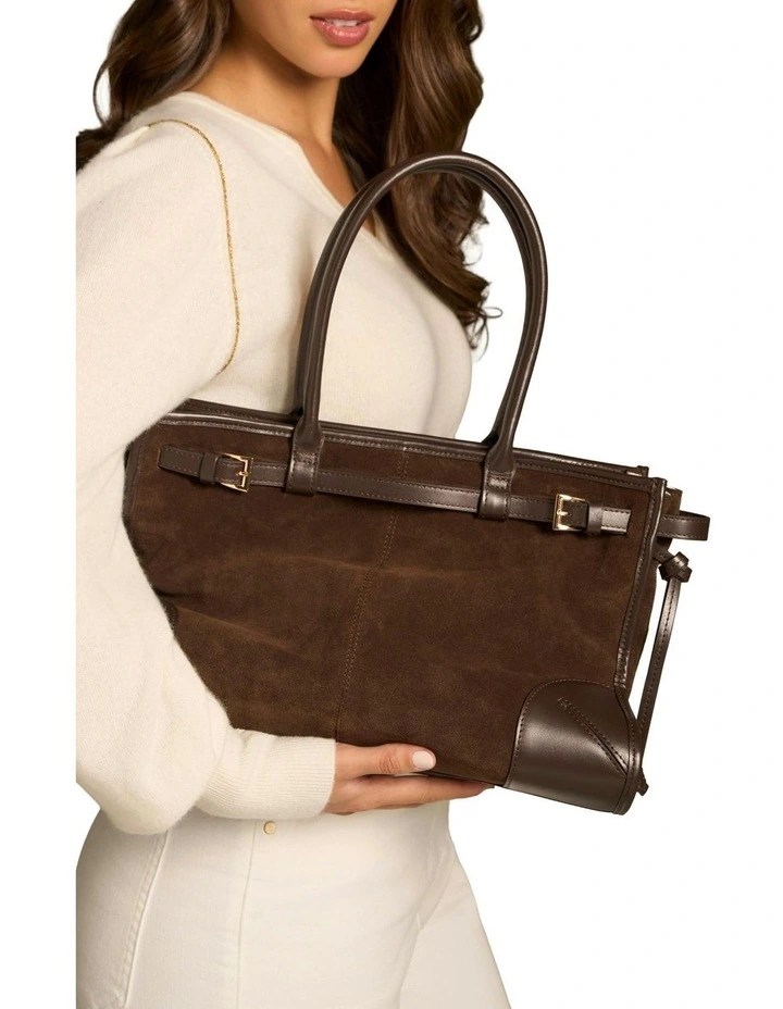 Suede Tote Bag in Chocolate image 2