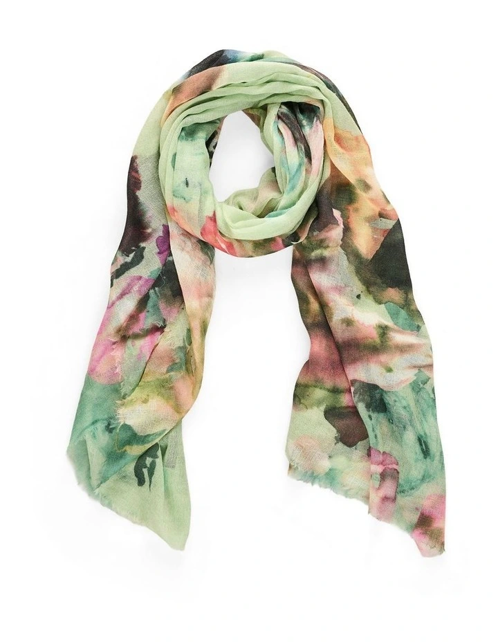 Watercolour Floral Scarf in Green image 1