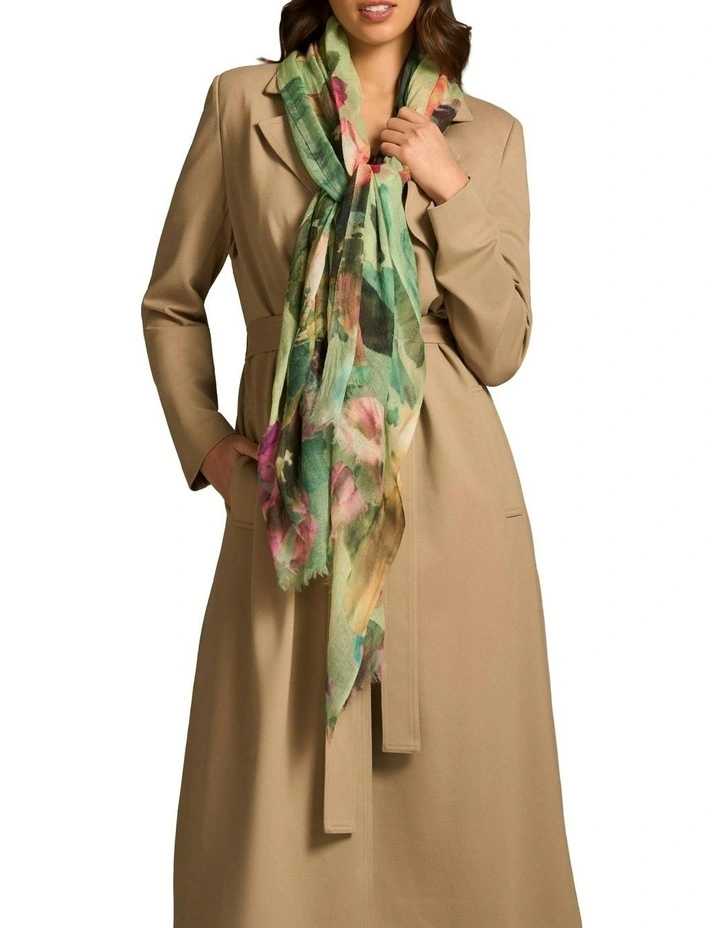 Watercolour Floral Scarf in Green image 2