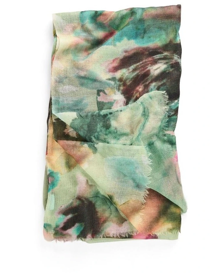 Watercolour Floral Scarf in Green image 3