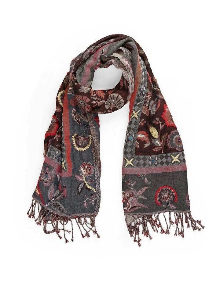 Embellished Jacquard Scarf in Multi image 1