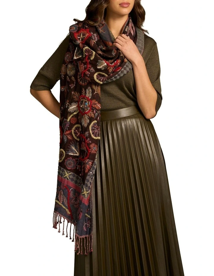 Embellished Jacquard Scarf in Multi image 2