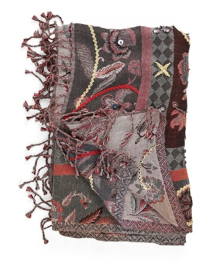 Embellished Jacquard Scarf in Multi image 3