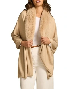 Faux Fur Trim Wrap in Natural