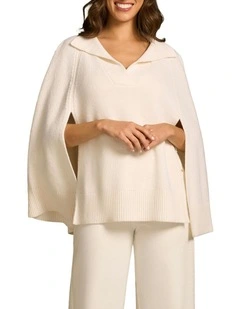V Front Poncho in Cream