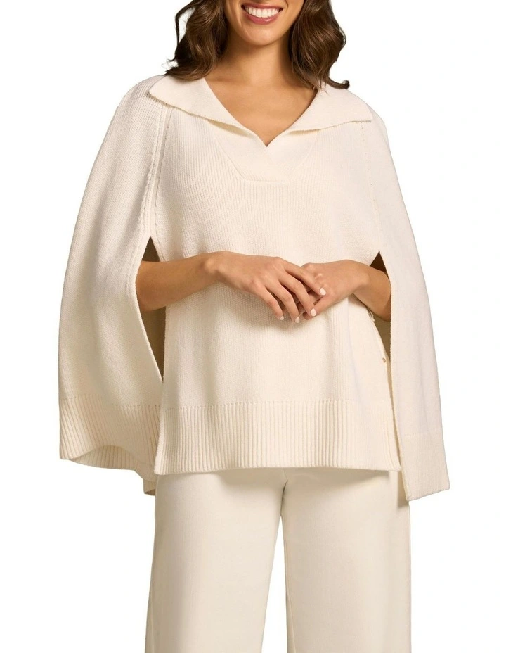 V Front Poncho in Cream image 1