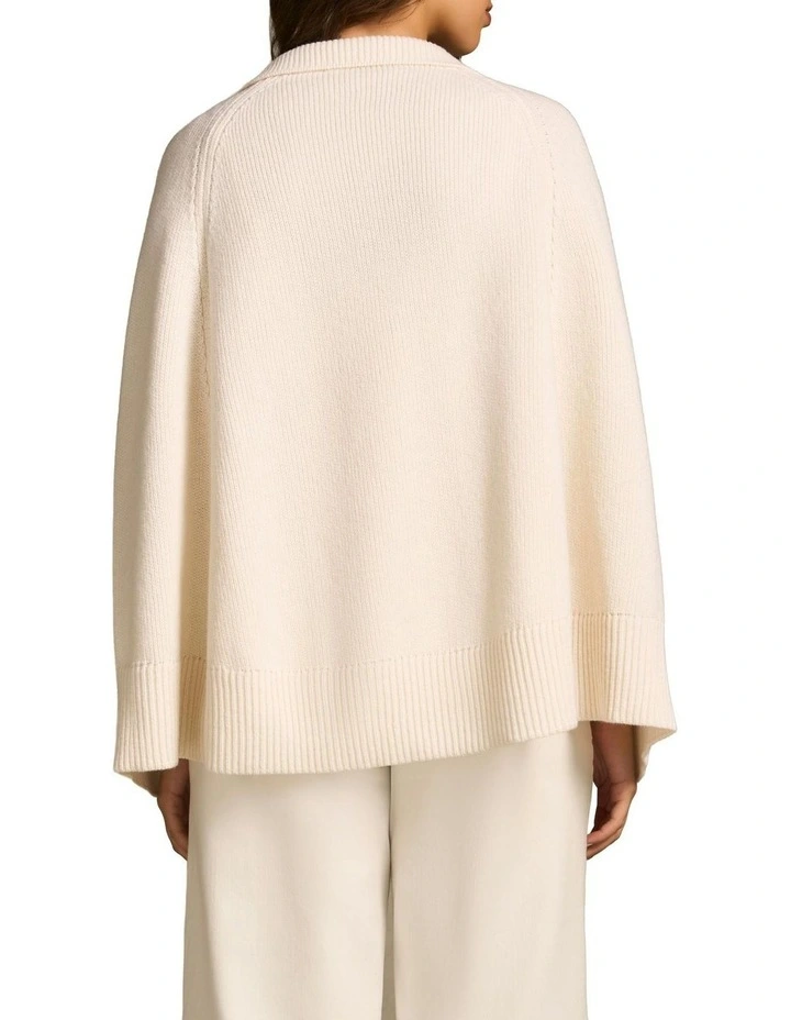 V Front Poncho in Cream image 2
