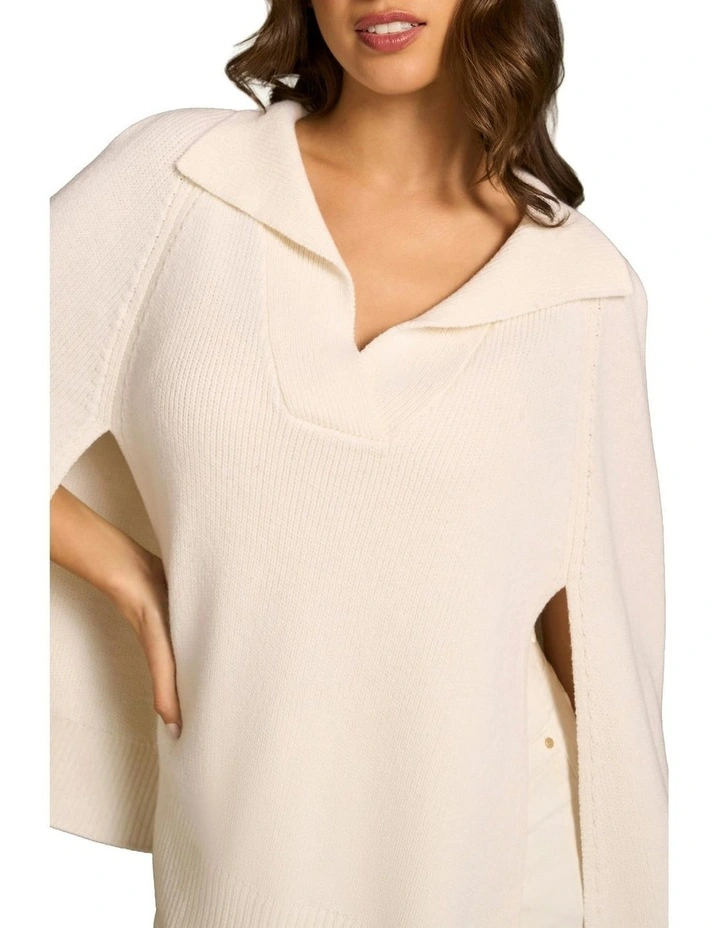 V Front Poncho in Cream image 3