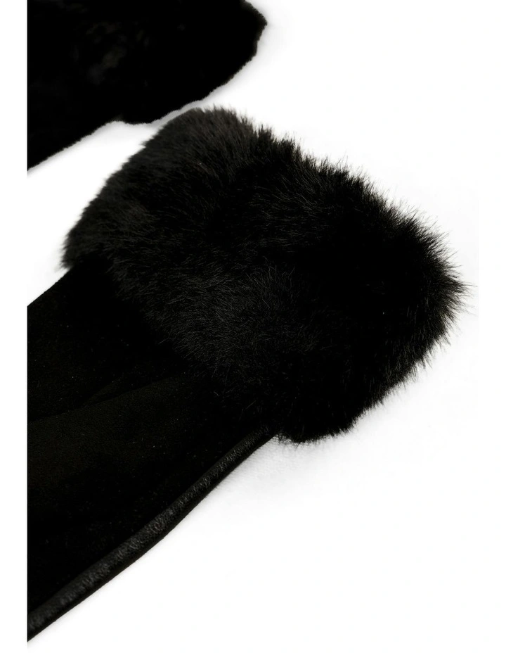 Faux Fur Trim Leather Gloves in Black image 5