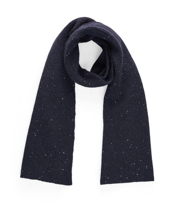 Knitted Metallic Scarf in Dark Blue image 1