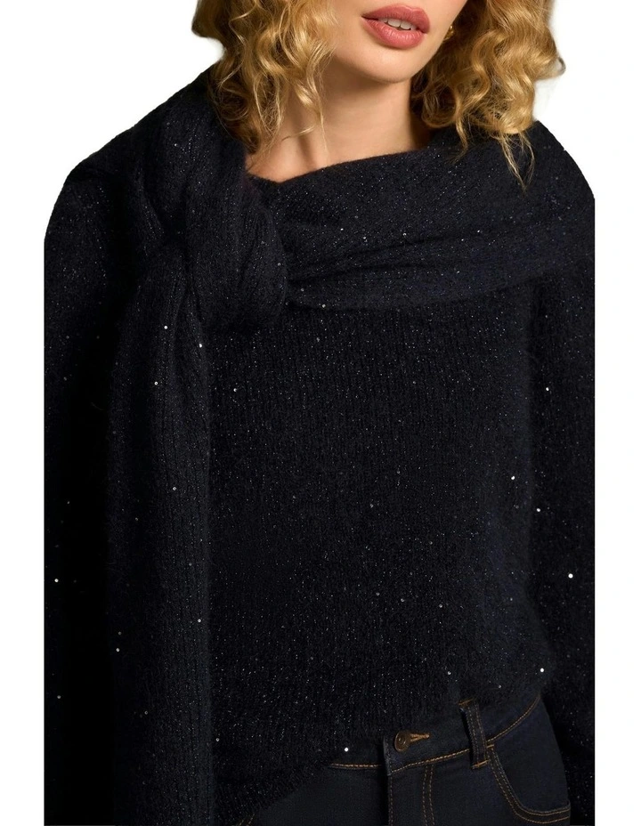 Knitted Metallic Scarf in Dark Blue image 2