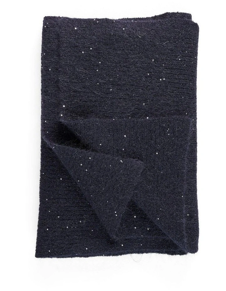 Knitted Metallic Scarf in Dark Blue image 3
