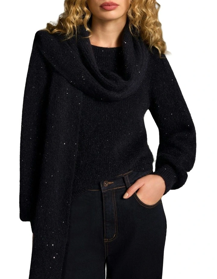 Knitted Metallic Scarf in Dark Blue image 4