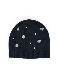 Diamante Embellished Beanie in Navy