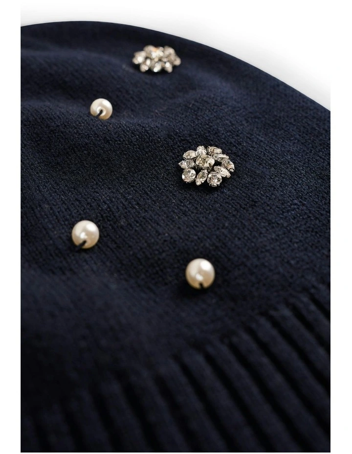 Diamante Embellished Beanie in Navy image 5