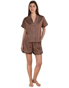 Ariana Double Piping Short Set in Mocha