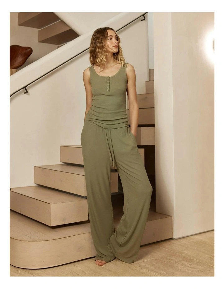 Athens Ribbed Long Pants in Olive image 6