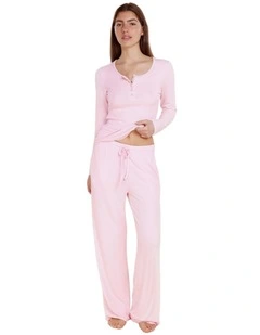 Athens Ribbed Long Pants in Pink