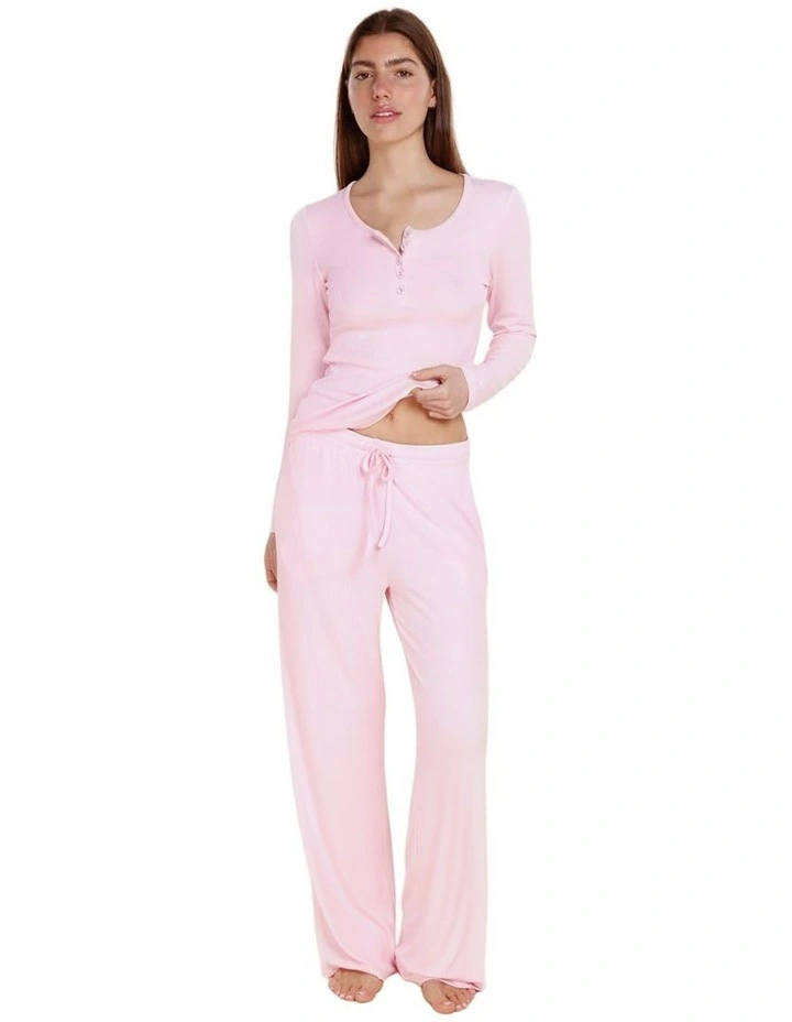 Athens Ribbed Long Pants in Pink image 1