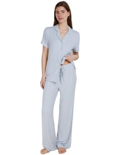 Athens Ribbed Long Pants in Sky Blue