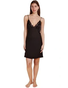 Azalia Silky Satin Short Chemise in Black