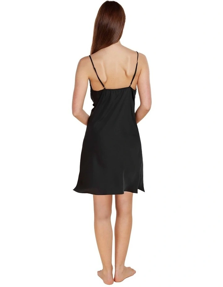 Azalia Silky Satin Short Chemise in Black image 2