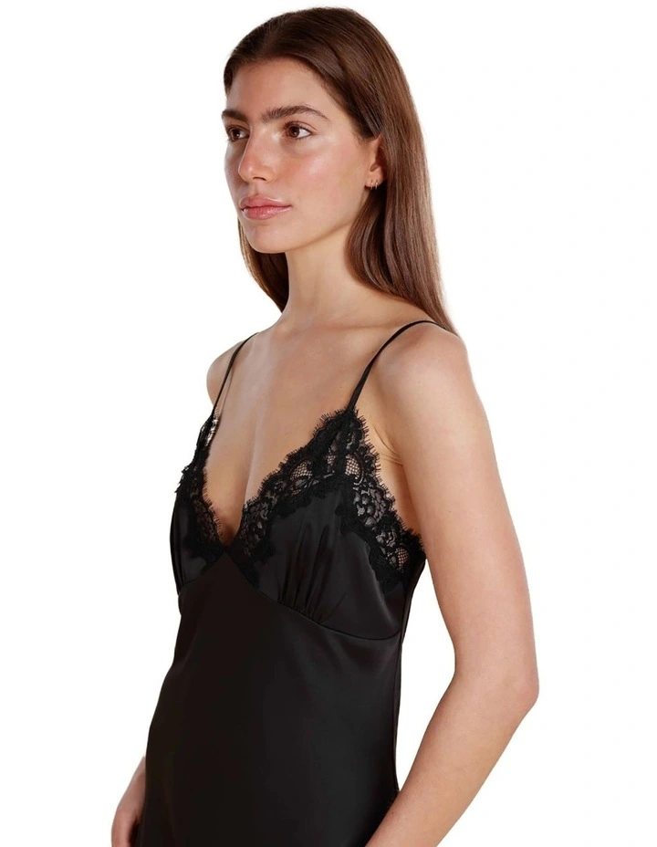 Azalia Silky Satin Short Chemise in Black image 5
