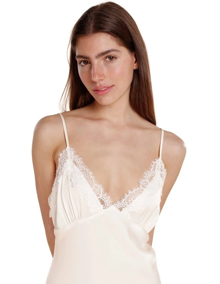 Azalia Silky Satin Short Chemise in Ivory image 4