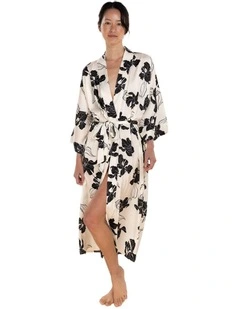Daisy Recycled Silky Satin Long Robe in Ivory