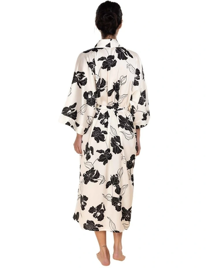 Daisy Recycled Silky Satin Long Robe in Ivory image 2