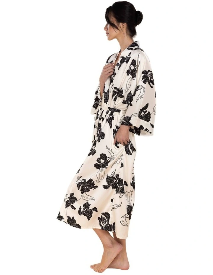 Daisy Recycled Silky Satin Long Robe in Ivory image 3