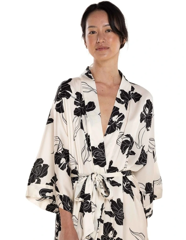 Daisy Recycled Silky Satin Long Robe in Ivory image 4
