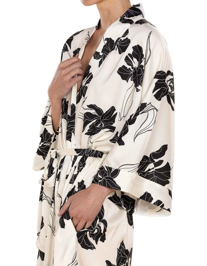 Daisy Recycled Silky Satin Long Robe in Ivory image 5