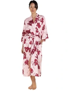 Daisy Recycled Silky Satin Long Robe in Pink