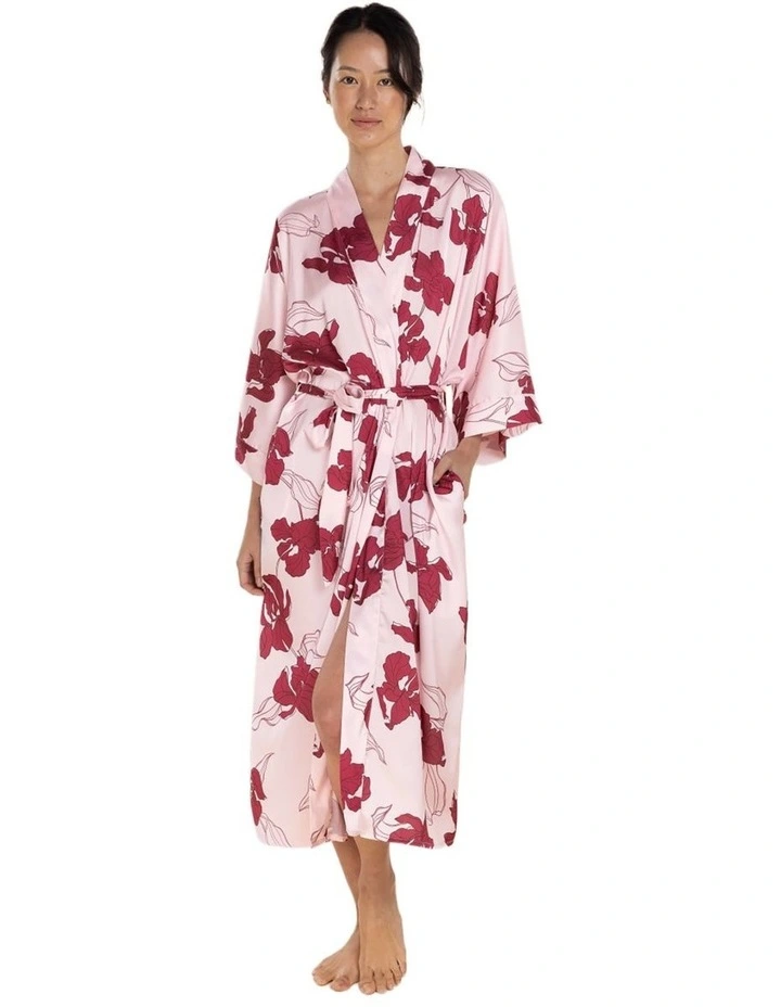 Daisy Recycled Silky Satin Long Robe in Pink image 1
