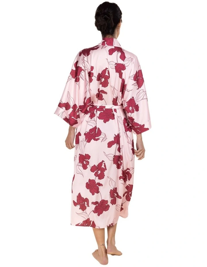 Daisy Recycled Silky Satin Long Robe in Pink image 2