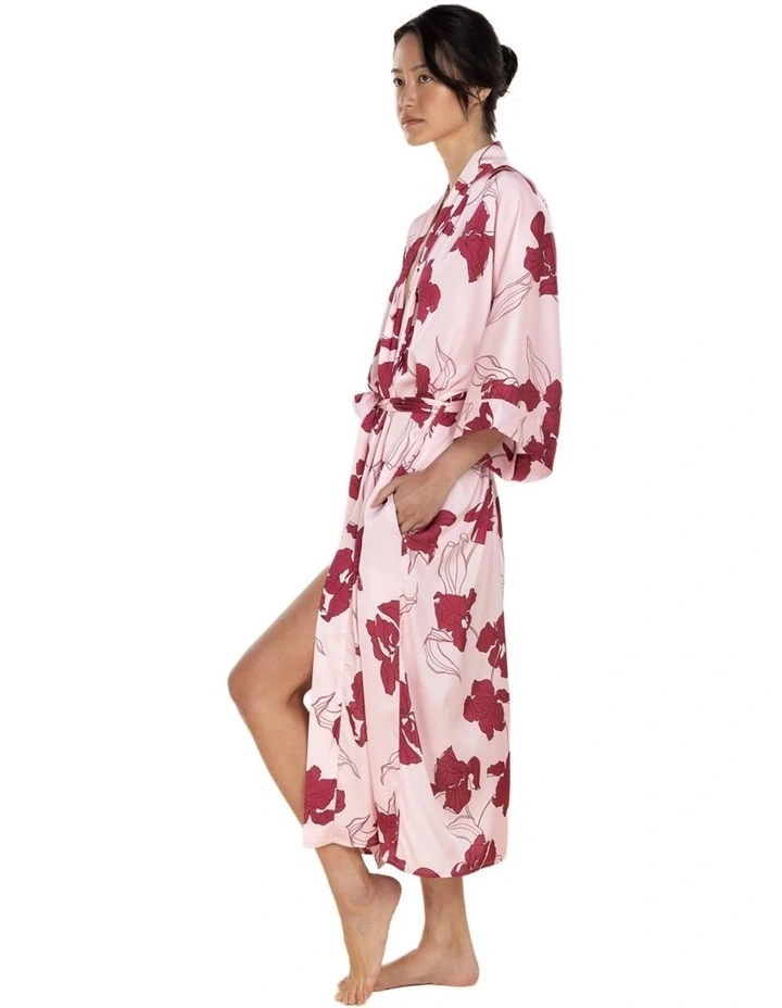Daisy Recycled Silky Satin Long Robe in Pink image 3
