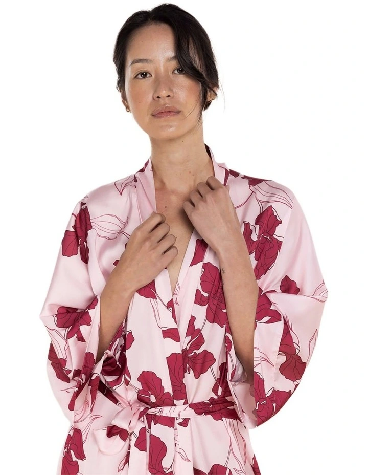 Daisy Recycled Silky Satin Long Robe in Pink image 4
