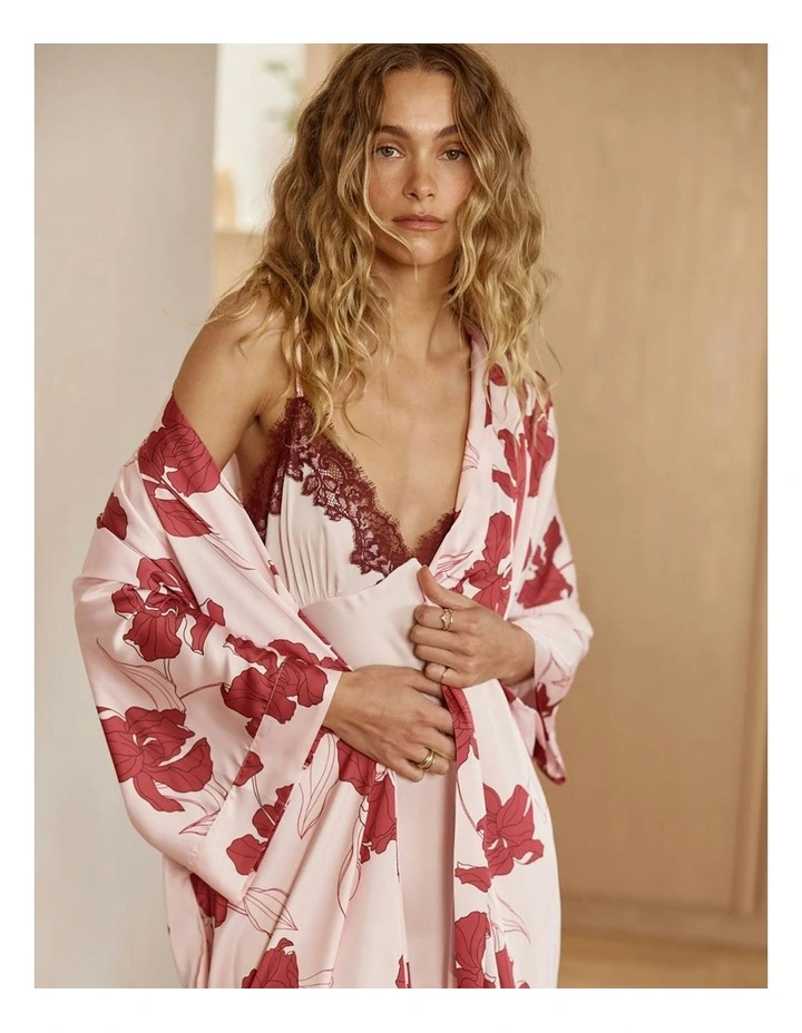 Daisy Recycled Silky Satin Long Robe in Pink image 6