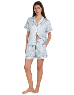 Daphne Cotton Sateen Short Pyjama Set in Blue