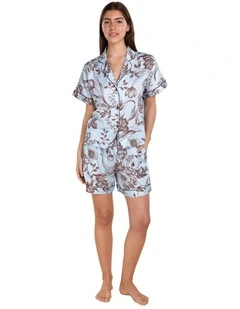 Domenica Cotton Sateen Short Pyjama Set in Blue