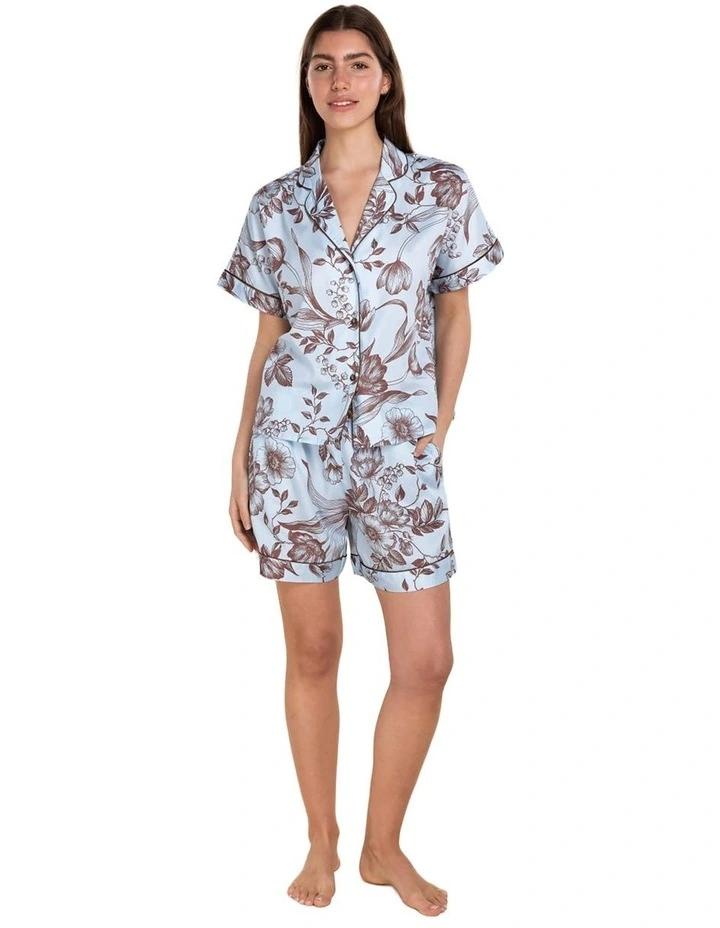 Domenica Cotton Sateen Short Pyjama Set in Blue image 1