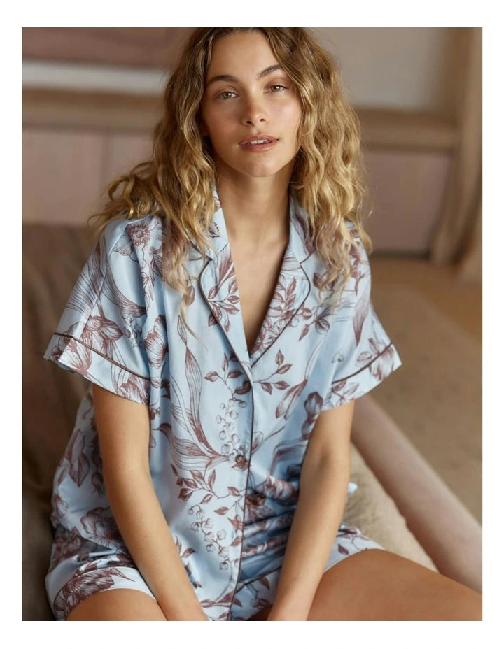Domenica Cotton Sateen Short Pyjama Set in Blue image 6