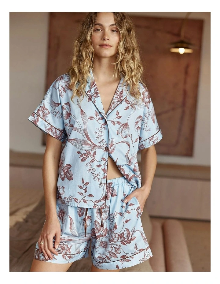 Domenica Cotton Sateen Short Pyjama Set in Blue image 7