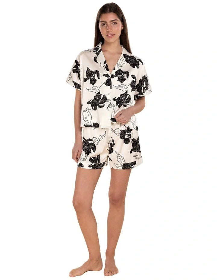 Freya Recycled Silky Satin Short Pyjama Set in Ivory image 1
