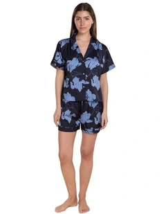 Freya Recycled Silky Satin Short Pyjama Set in Navy
