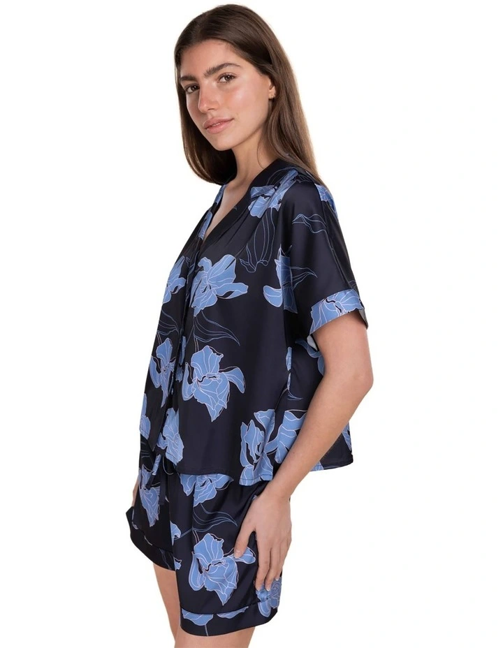 Freya Recycled Silky Satin Short Pyjama Set in Navy image 4