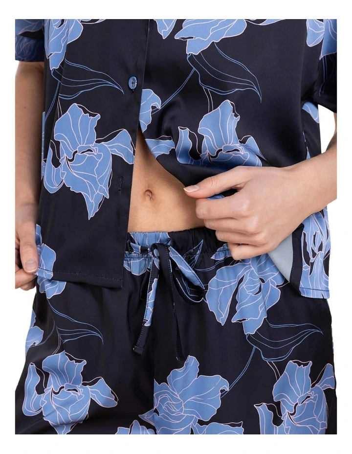 Freya Recycled Silky Satin Short Pyjama Set in Navy image 5