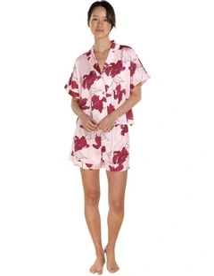 Freya Recycled Silky Satin Short Pyjama Set in Pink